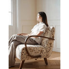Vintage Floral Accent Chair with Walnut Wood Arms for Reading Nooks