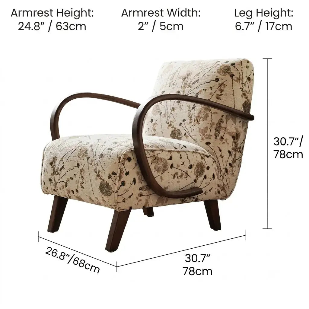 Vintage Floral Accent Chair with Walnut Wood Arms for Reading Nooks Dimensions