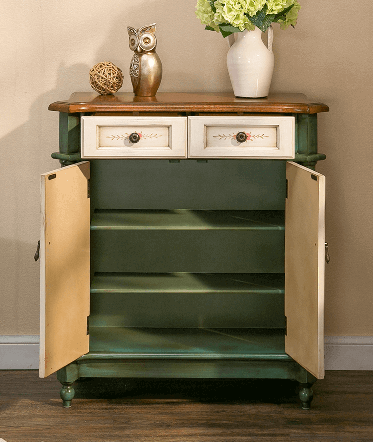 Vintage Floral Double-Door Display Shoe Rack