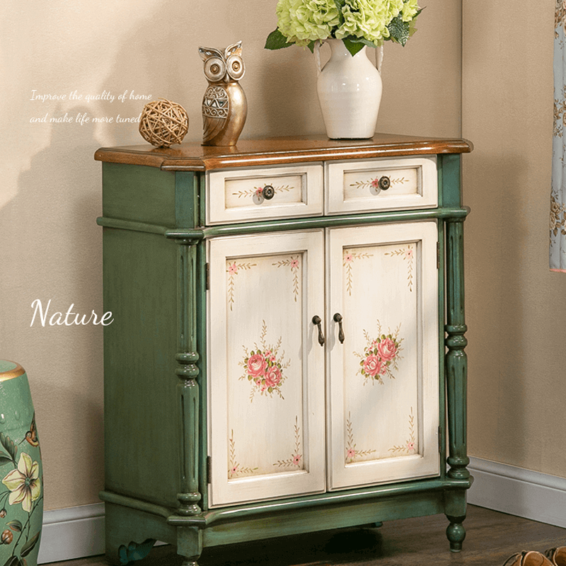 Vintage Floral Double-Door Display Shoe Rack Main Product Image Main image