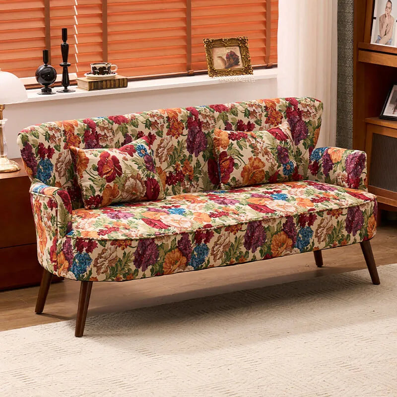Vintage Floral Sofa Series With Colorblock Velvet, Solid Wood Legs Imagen principal del producto