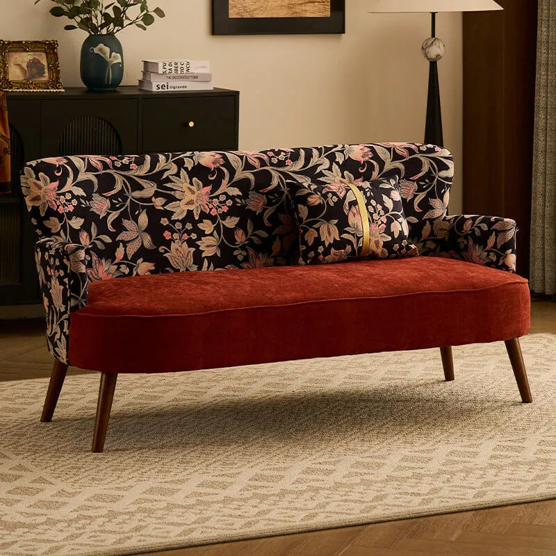 Vintage Floral Sofa Series With Colorblock Velvet, Solid Wood Legs Main image