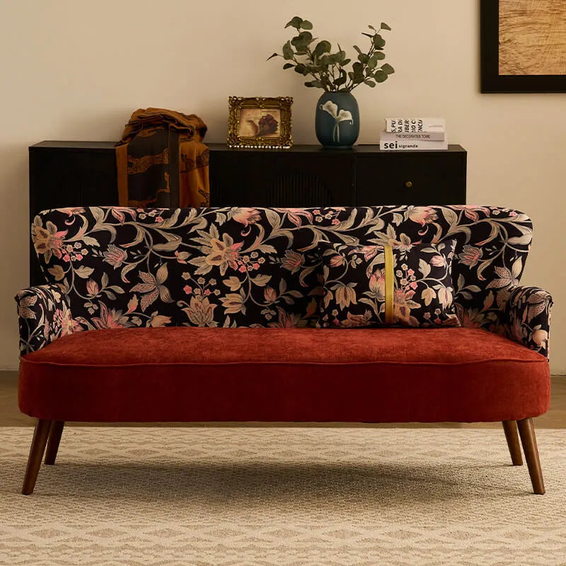 Vintage Floral Sofa Series With Colorblock Velvet, Solid Wood Legs Image secondaire du produit