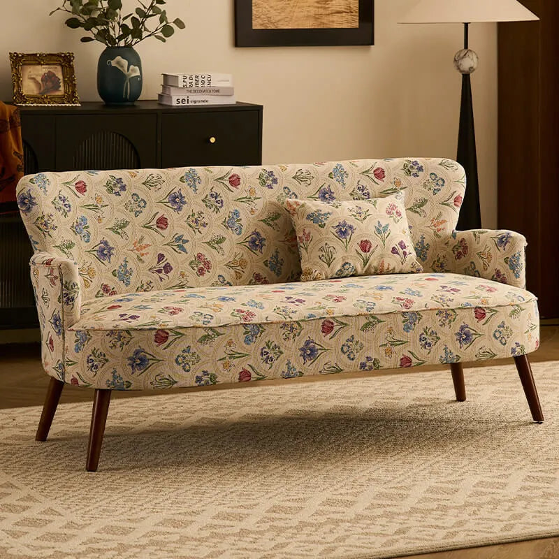Vintage Floral Sofa Series With Colorblock Velvet, Solid Wood Legs Hauptbild