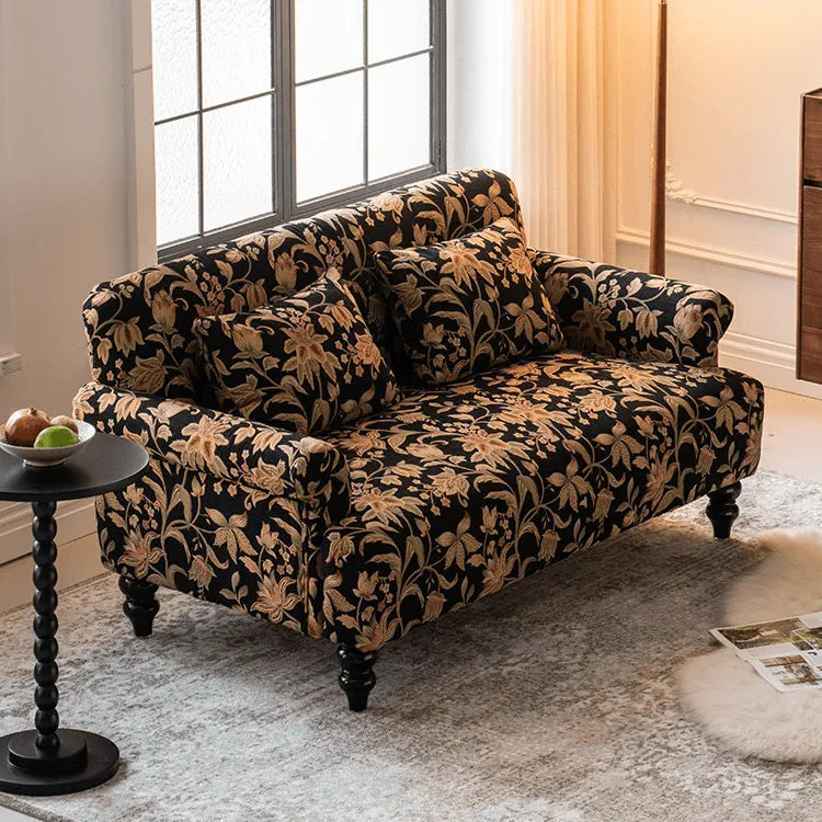Vintage Floral Sofa With Jacquard Upholstery and Solid Wood Legs