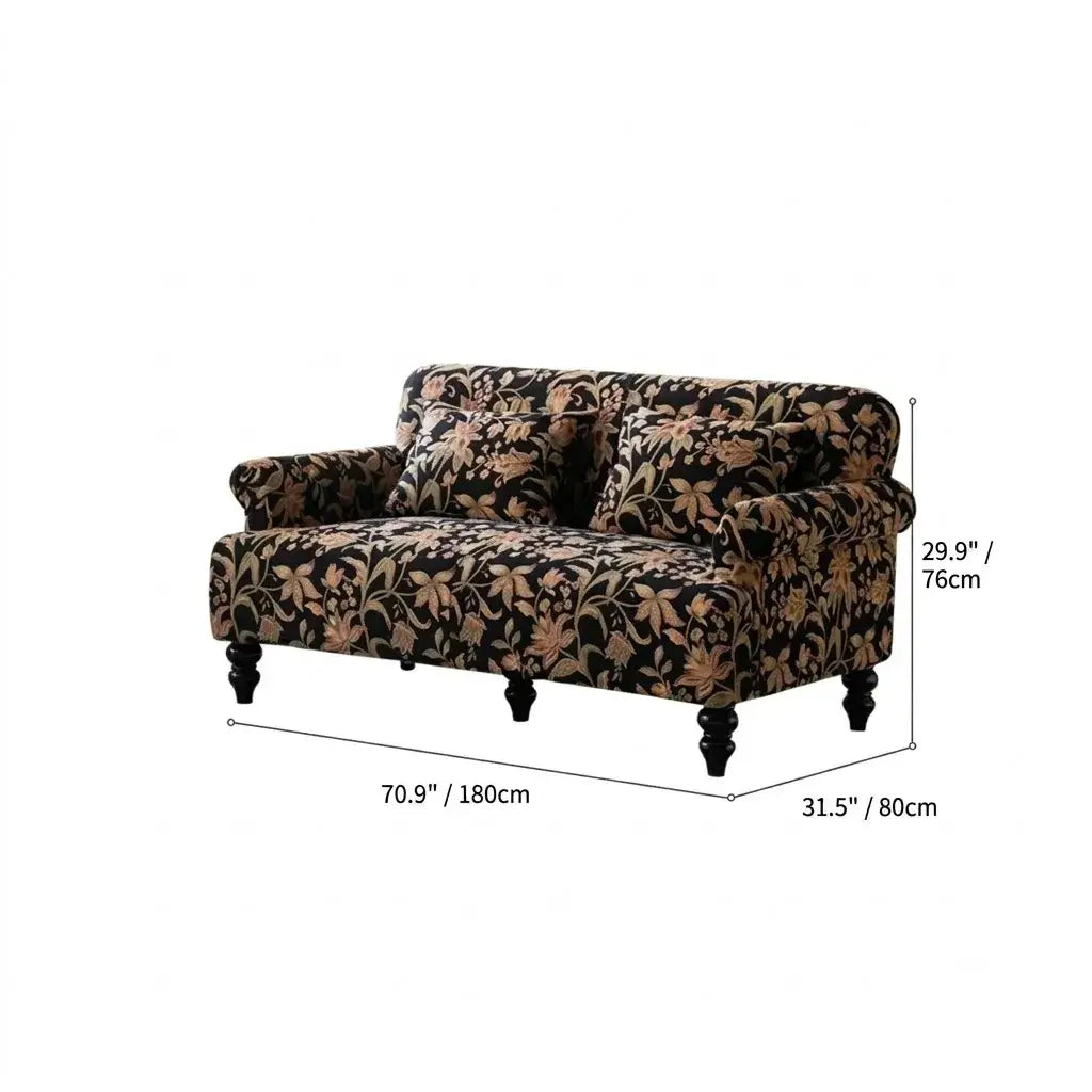 Vintage Floral Sofa With Jacquard Upholstery and Solid Wood Legs Dimensions