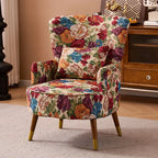 Vintage Floral Wingback Chair and Ottoman Set with Woven Upholstery