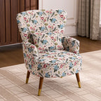 Vintage Floral Wingback Chair and Ottoman Set with Woven Upholstery