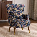 Vintage Floral Wingback Chair and Ottoman Set with Woven Upholstery