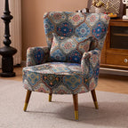 Vintage Floral Wingback Chair and Ottoman Set with Woven Upholstery