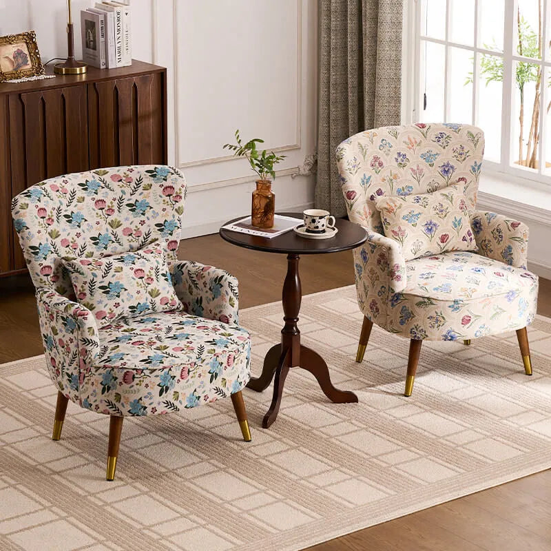 Vintage Floral Wingback Chair and Ottoman Set with Woven Upholstery Secondary image