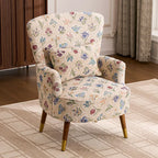 Vintage Floral Wingback Chair and Ottoman Set with Woven Upholstery