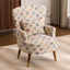 Vintage Floral Wingback Chair and Ottoman Set with Woven Upholstery