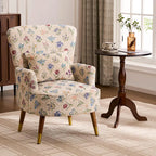 Vintage Floral Wingback Chair and Ottoman Set with Woven Upholstery