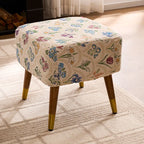 Vintage Floral Wingback Chair and Ottoman Set with Woven Upholstery