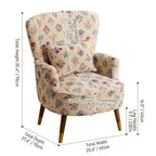 Vintage Floral Wingback Chair and Ottoman Set with Woven Upholstery Dimensions
