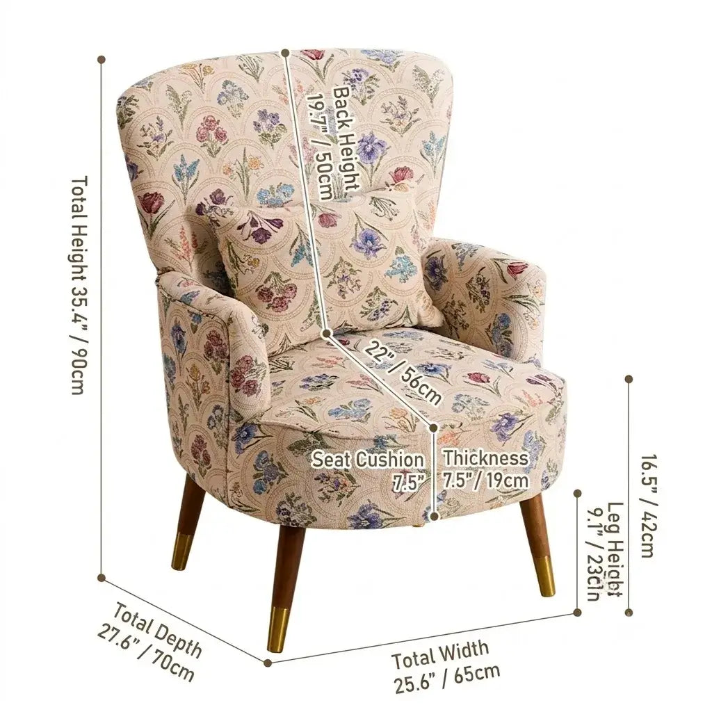 Vintage Floral Wingback Chair and Ottoman Set with Woven Upholstery Dimensions