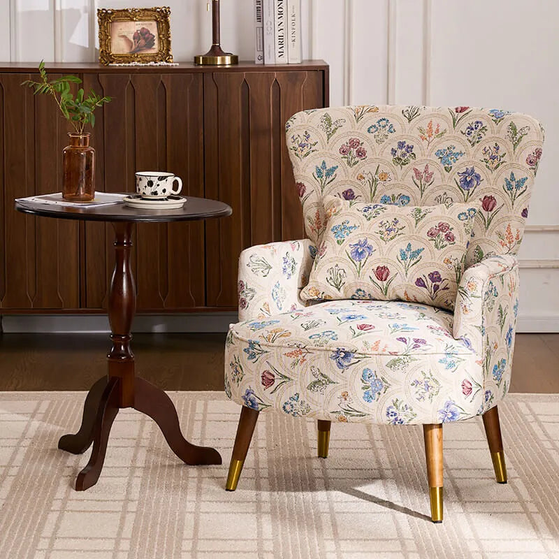 Vintage Floral Wingback Chair and Ottoman Set with Woven Upholstery Main Product Image