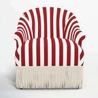 Vintage Fringe Chair with Fan Back, Striped and Checked Accent Seat