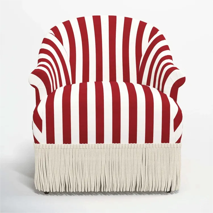 Vintage Fringe Chair with Fan Back, Striped and Checked Accent Seat