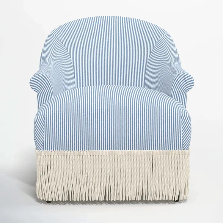 Vintage Fringe Chair with Fan Back, Striped and Checked Accent Seat