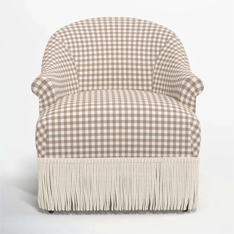 Vintage Fringe Chair with Fan Back, Striped and Checked Accent Seat