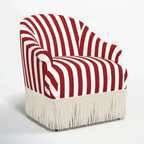 Vintage Fringe Chair with Fan Back, Striped and Checked Accent Seat