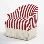 Vintage Fringe Chair with Fan Back, Striped and Checked Accent Seat Main Product Image