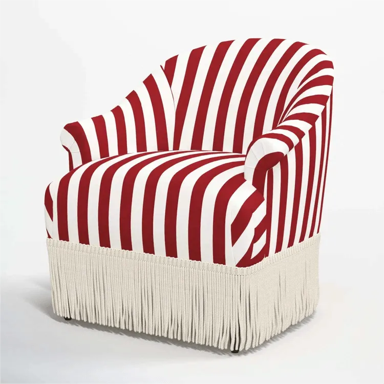 Vintage Fringe Chair with Fan Back, Striped and Checked Accent Seat Main Product Image Main image
