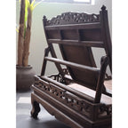 Vintage Grass Pear Wood Meditation Chair with Folding Recline and Woven Panel