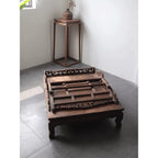 Vintage Grass Pear Wood Meditation Chair with Folding Recline and Woven Panel