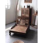 Vintage Grass Pear Wood Meditation Chair with Folding Recline and Woven Panel