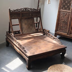 Vintage Grass Pear Wood Meditation Chair with Folding Recline and Woven Panel