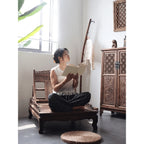 Vintage Grass Pear Wood Meditation Chair with Folding Recline and Woven Panel Main Product Image