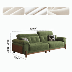 Vintage Green Chenille Sofa With Adjustable Headrest