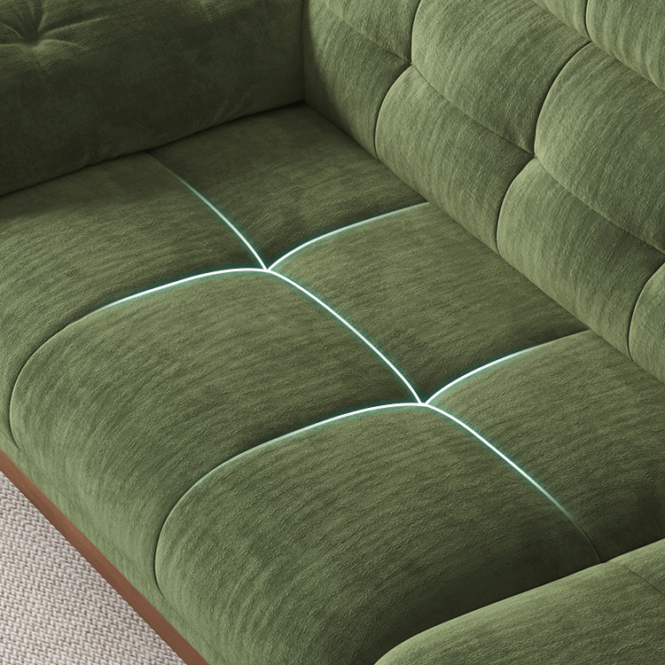 Vintage Green Chenille Sofa With Adjustable Headrest