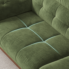 Vintage Green Chenille Sofa With Adjustable Headrest