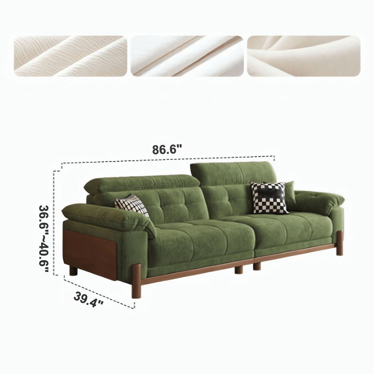 Vintage Green Chenille Sofa With Adjustable Headrest メイン画像