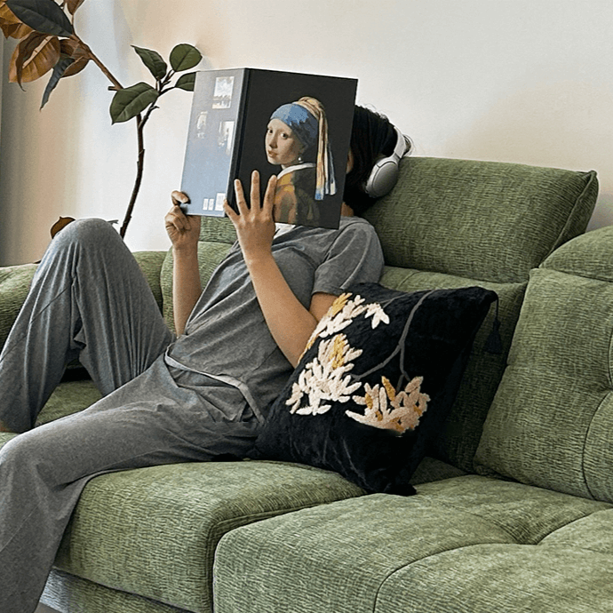 Vintage Green Chenille Sofa With Adjustable Headrest