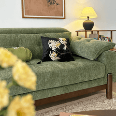 Vintage Green Chenille Sofa With Adjustable Headrest