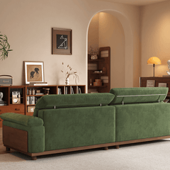 Vintage Green Chenille Sofa With Adjustable Headrest