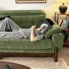 Vintage Green Chenille Sofa With Adjustable Headrest