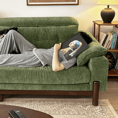 Vintage Green Chenille Sofa With Adjustable Headrest