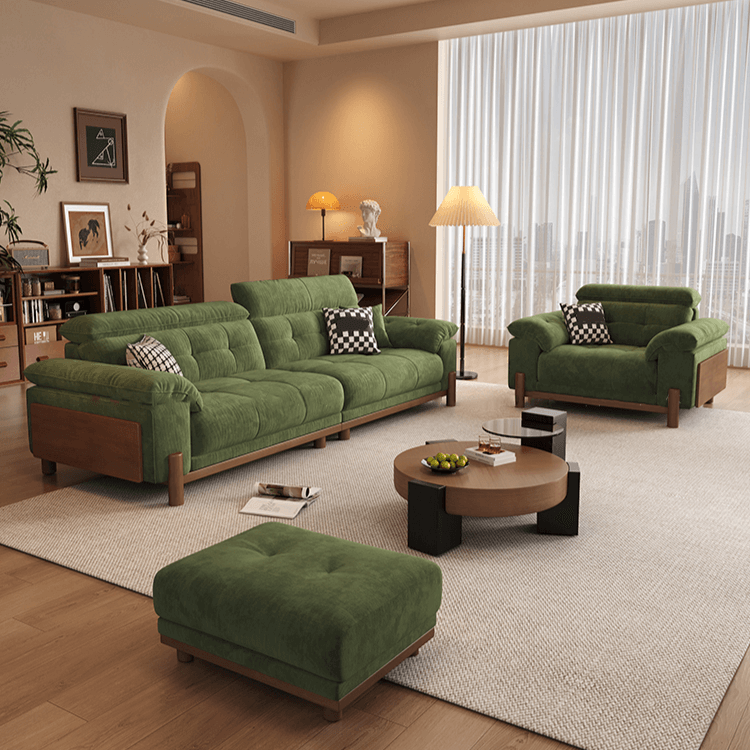 Vintage Green Chenille Sofa With Adjustable Headrest Main Product Image Imagen principal del producto