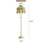 Vintage Green Fabric Floor Lamp With Tassels And Gold Accents Dimensions
