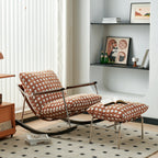 Vintage-Inspired Polka Dot Chair and Ottoman Set with Wood Trim
