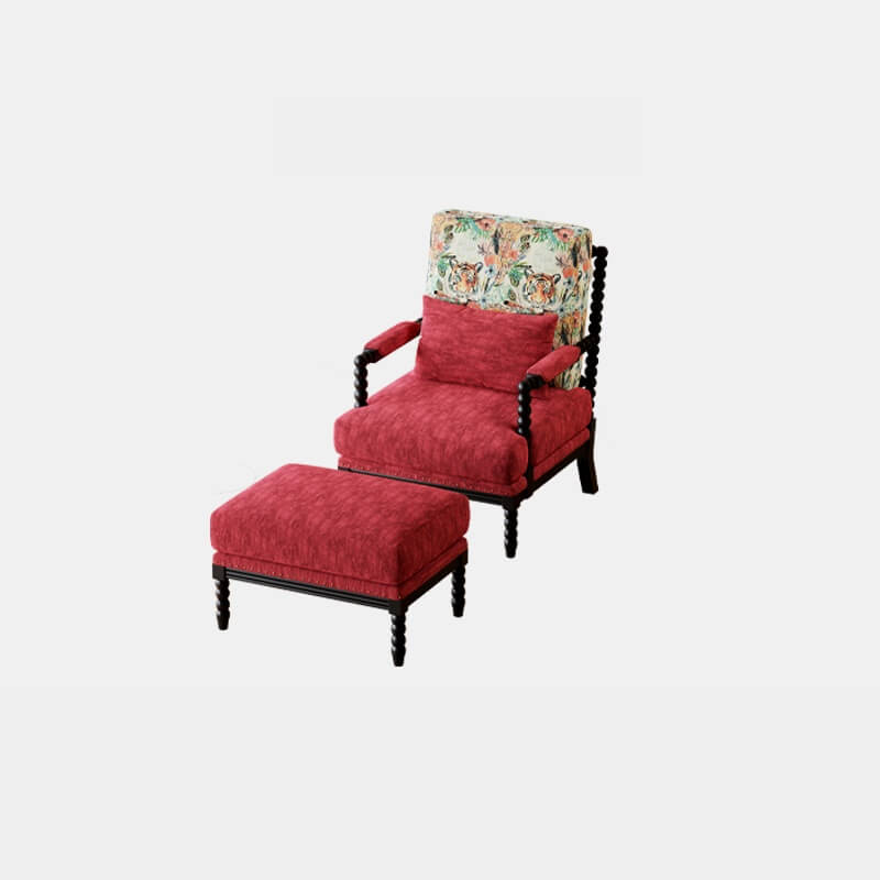 Vintage Inspired Red Velvet Accent Chair with Floral Backrest