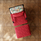 Vintage Inspired Red Velvet Accent Chair with Floral Backrest