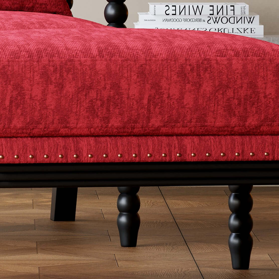 Vintage Inspired Red Velvet Accent Chair with Floral Backrest