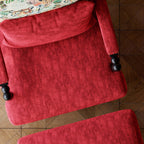 Vintage Inspired Red Velvet Accent Chair with Floral Backrest